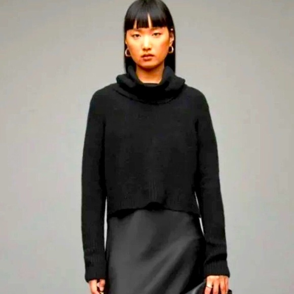 New ALL SAINTS Black Metallic Cropped Roll Neck Jumper Sweater SM MSRP $279 - Picture 1 of 5